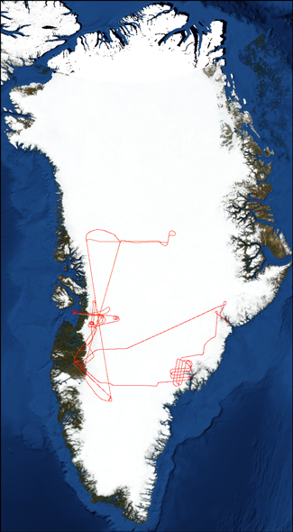 Map of Greenland Showing LVIS Coverage