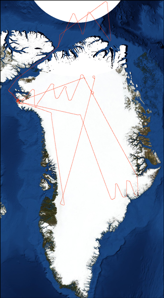 Map of Greenland Showing LVIS Coverage