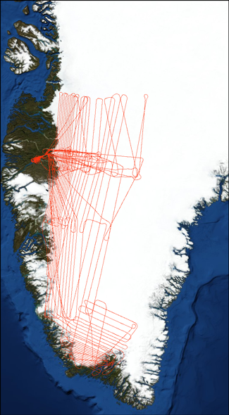 Map of Greenland Showing LVIS Coverage