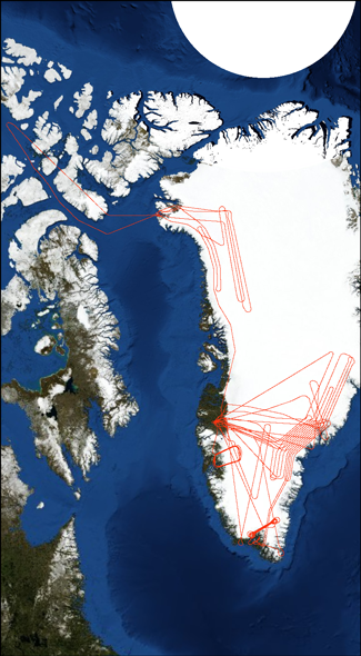 Map of Greenland Showing LVIS Coverage