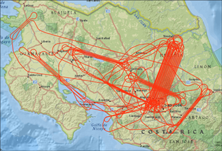 Map of Costa Rica Showing LVIS Coverage