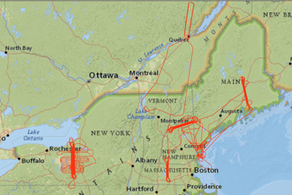 Map of New England Showing LVIS Coverage